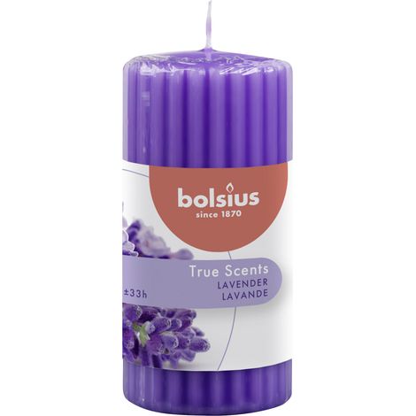 Bolsius True Scents Duft Stumpenkerze geriffelt Lavendel blaulila, 12 cm Kerze