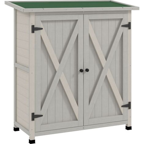 Abri de jardin en bois gris clair 110x55x117 cm, toit asphalte, 2 portes. Armoire à outils résistante pour terrasse ou extérieur (1/5)