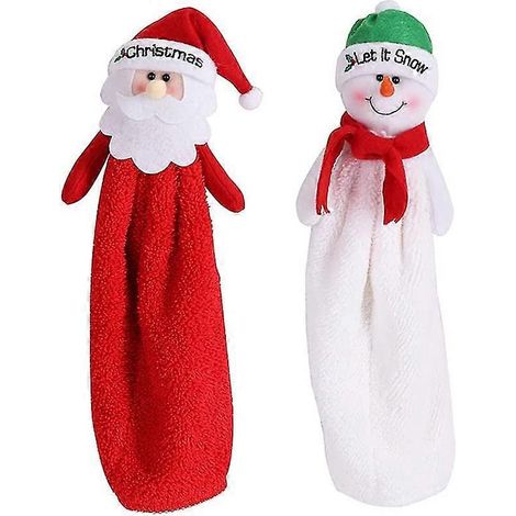 Lot de 2 serviettes de Noël, serviettes Père Noël, en flanelle pour salle de bain et cuisine (1/5)