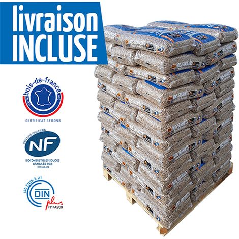 Woodstock – Granulés de bois premium 15 kg – Palette de 66 sacs – Bois certifié Dinplus et NF – Pouvoir calorifique 5 kWh.kg-1