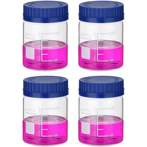 Lot de 4 flacons ronds gradués à large ouverture en verre borosilicaté de 250 ml (1/5)