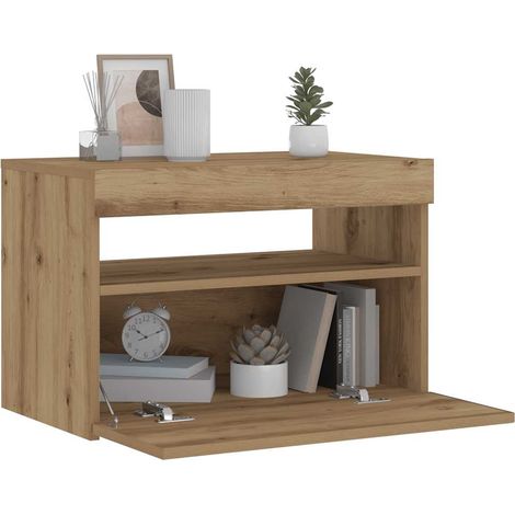 Nachttisch mit LED-Leuchten Artisan-Eiche 60x35x40 cm