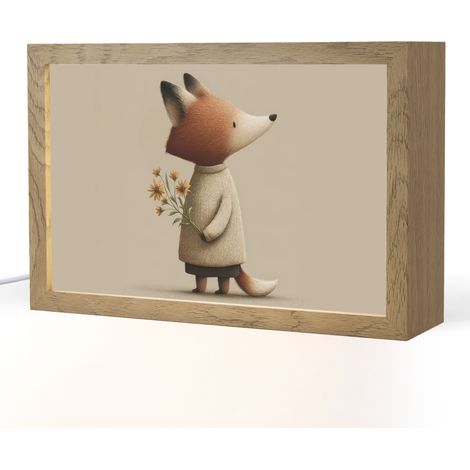 LUZ DE NOCHE INFANTIL Zorro - Flores amarillas - Minimalista 30x20 cm