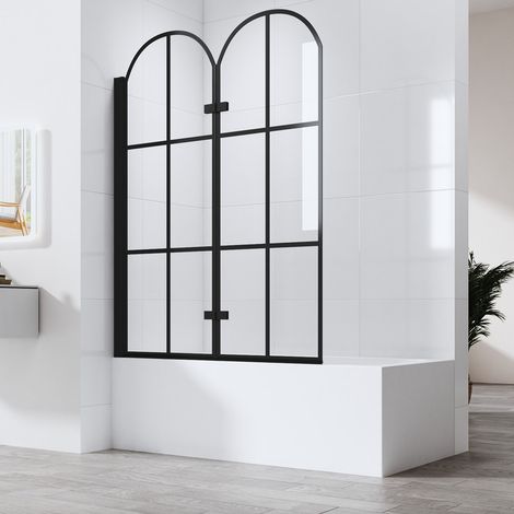 Badewannenaufsatz 120x140 cm(BxH) Duschwand für Badewanne Schwarz Badewannenfaltwand 2-teilig Faltbar 6 mm ESG-GLAS Duschabtrennung Badewanne (1/5)