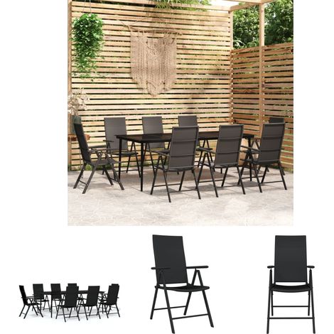 Gartenstühle - vidaXL 9-tlg. Garten-Essgruppe Schwarz - Gartenstuhl (1/5)