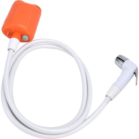 Ensemble de douche portable pour camping et randonnée, avec pompe et pulvérisateur manuel, rechargeable par USB, orange. (1/5)