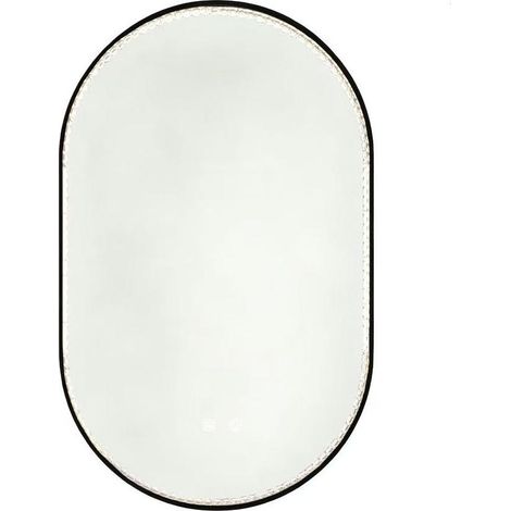 Specchio da bagno ovale 50x80 cm con LED, antiappannamento e cornice nera (1/5)