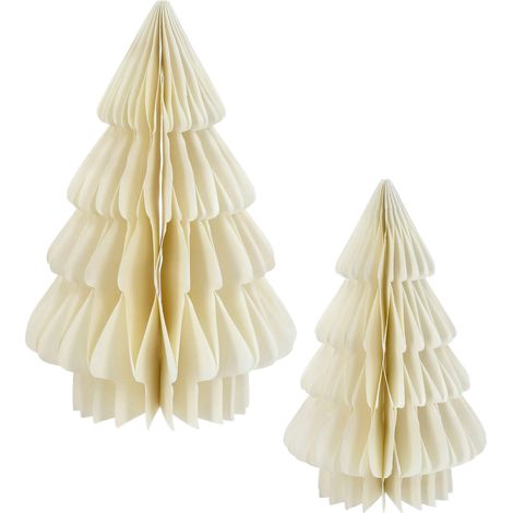 Papier Tannenbaum Aufsteller 2er Set 30 cm / 20 cm - creme - Tisch Deko Weihnachtsbaum zum Aufstellen - Dekoaufsteller für Weihnachten Advent Winter Fenster Dekoration
