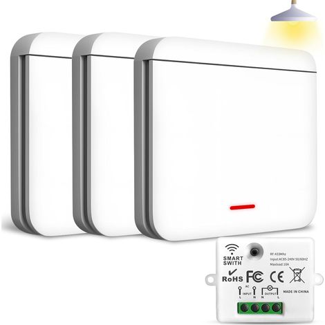 433-MHz-Funkschalter – 2200 W/10 A Funk-Wechselschalter mit Empfänger (Set mit 3 Schaltern + 1 Empfänger) – Licht- und Steckdosensteuerung