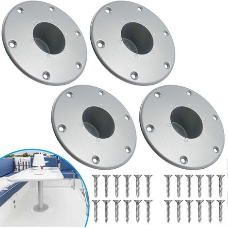 Pied de table de camping-car en aluminium en 4 parties avec 6 trous de fixation, support de fixation chromé pour plancher de camping-car et vis. (1/5)