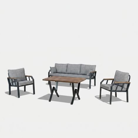 Metall-Gartenlounge-Set mit Tisch Nergiz 3+1+1 - Grau (1/3)