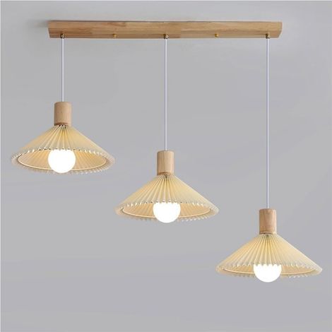 Goeco Lampadario Semplice Bianco a 3 Luci – Paralume in Tessuto Plissettato – Cordoncino Regolabile – Attacco E27 per Sala da Pranzo e Cucina (1/5)