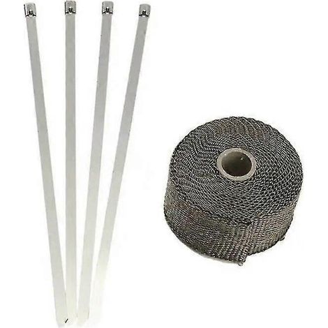 5 m Hitzeschutzband für Motorrad-Auspuffkrümmer + 4 Kabelbinder - Titan (1/4)