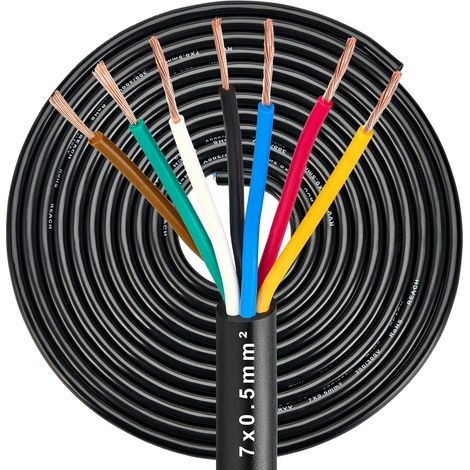 Câble Remorque 7 Fils de Cuivre 0,5mm², Câble Électrique pour Remorque 7 Broches 5M, 12V/24V Fil Automobile à 7 Conducteurs pour Caravane Voiture Camping-Car RV (1/5)