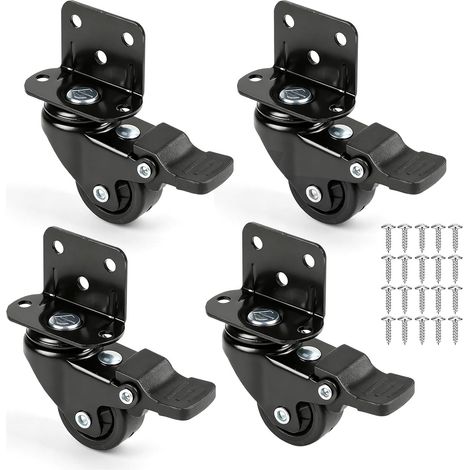 4 PCS 25mm Roulettes Pivotantes Charge Lourde avec Support en L en Caoutchouc, Roulette Pivotante avec Frein Capacité 30 kg, Roulette pour Meuble Silencieuse avec Vis (1/5)