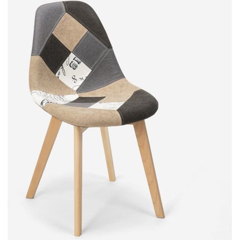 Sedia design nordico patchwork legno e tessuto cucina bar ristorante Robin - Patchwork 4 (1/5)