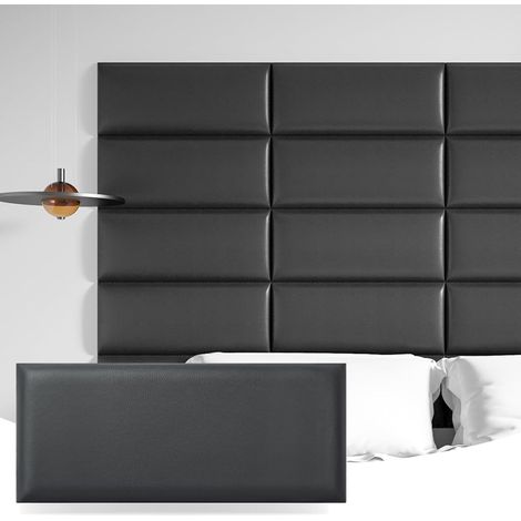 Lot de 9 Panneaux muraux Auto-adhésifs en Cuir synthétique  Pour tête de lit King Size,Chambre à Coucher et Salon,3D,Insonorisés,60 x 25 cm,Noir (1/5)