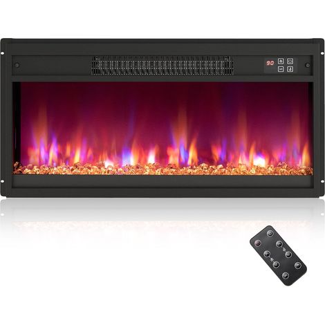 GOPLUS Cheminee Electrique Effet Flamme LED 1500W, Chauffage Réglable 17-32℃, Fausse Cheminée 8 Couleurs et 3 Luminosité Réglable, Cheminee Decorative Intégral avec Télécommande, Minuterie 9H (1/5)
