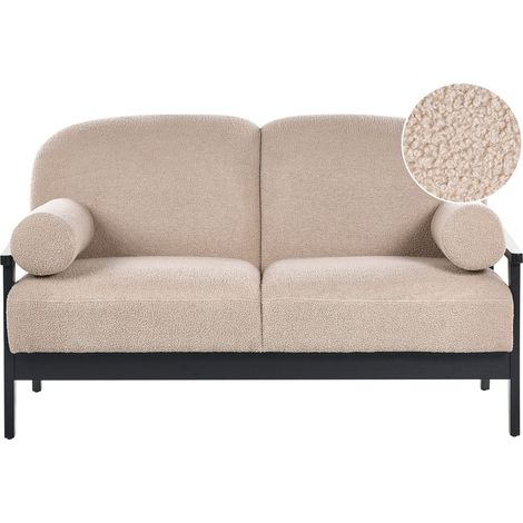 Divano 2 posti beige in bouclé con gambe in legno Pilarne (1/5)