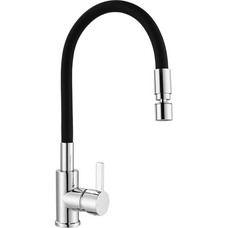 Robinet de cuisine avec bec flexible, robinet de cuisine haute pression, régulateur de jet avec 2 jets réglables, mitigeur monocommande pivotant à 360° pour évier de cuisine (1/5)