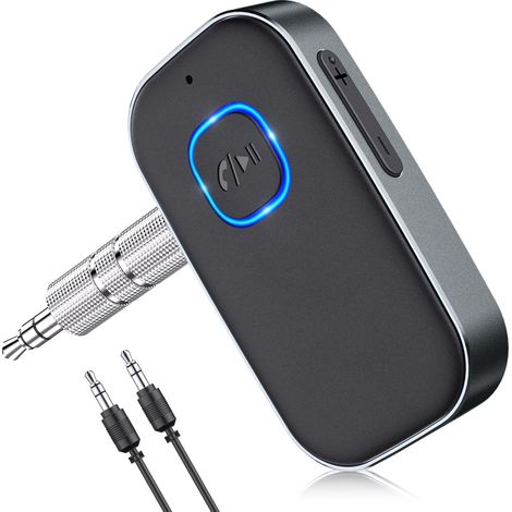 Adaptateur audio Bluetooth sans fil avec microphone antibruit pour appels mains libres, 16 heures d'autonomie, noir/argent (1/5)