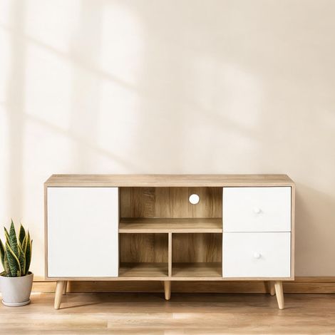 Meuble TV bois naturel en panneau de particules 120 x 30 x 60 cm (1/5)