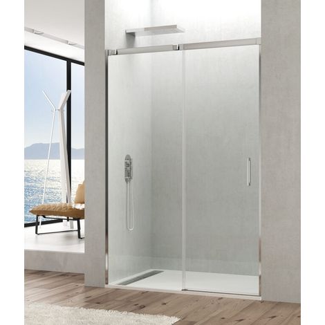 Box doccia frontale TEMPLE con porta scorrevole, 165 cm, vetro trasparente, profilo cromo lucido (1/5)