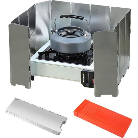 Pare-Vent Pliable Aluminium 14 Plaques Portable Pare Vent Rechaud Gaz Plaques Pare-Brise de Camping Plein Air Pare-Brise avec Boîte de Rangement pour Camping Réchaud Extérieur Pique-Nique (1/5)