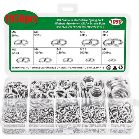 1050 Pièces Inox Rondelles Plates Metal, 9 Tailles Rondelles Acier Inoxydabl 304 - M2 M25 M3 M4 M5 M6 M8 M10 M12 Rondelle Inox pour Vis et écrous (1/4)