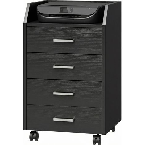 Rollbarer Aufbewahrungsschrank mit 4 Schubladen, 40 x 36 x 65 cm, Holzoptik Schwarz