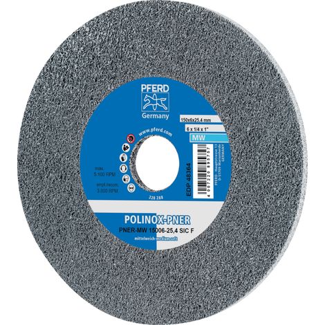 PFERD TOOLS POLINOX verpresstes Vlies-Rad PNER Ø 150x6 mm Bohrung-Ø 25,4 mm Mittelweich SIC Fein für Finish 5 Stk (1/4)