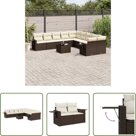 vidaXL Rattanmöbel - 11-tlg. Garten-Sofagarnitur mit Kissen Braun Poly Rattan (1/5)