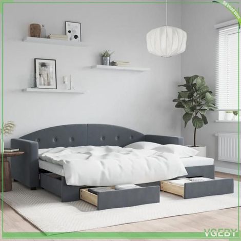 Lit de jour - 3197343 - 80 x 200 cm - Velours gris foncé - 2 tiroirs de rangement (1/5)