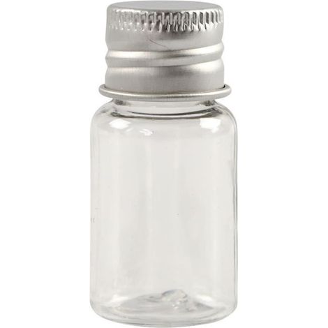Petit pot de plastique transparent avec couvercle vissé gris. réf 13177