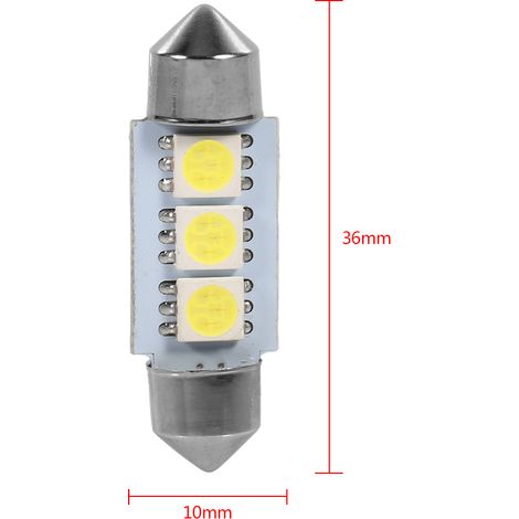 10er-Packung LED-Sofittenlampen, 36 mm, 12 V, 3 SMD 5050, kaltweiß, für die Innenraumbeleuchtung von Autos. (1/5)