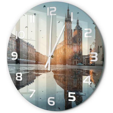 Horloge Murale Ronde Cadeau Original Verre Silencieuse pour Maison Salon Cracovie, Pologne fi 60 cm (1/5)