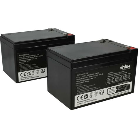 vhbw 2x Battery Replacement for APC AGM07, RBC52 for UPS (12000 mAh, 12 V, AGM)