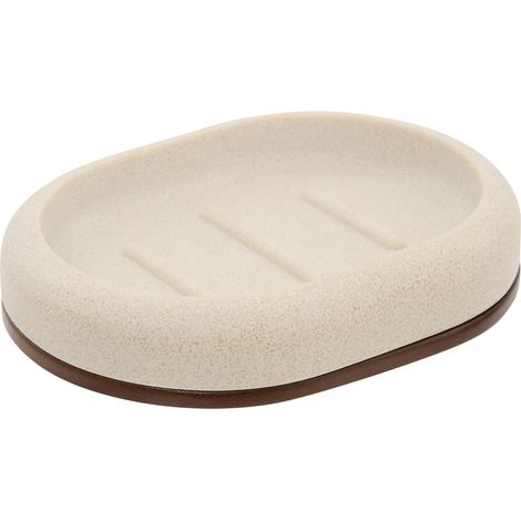 Porte-savon en résine et bambou Beige 15x10x5 cm (1/2)