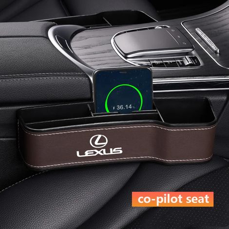 (Marron à droite) Boîtes de rangement en cuir haute capacité pour l'espace entre les sièges avant des voitures Lexus NX GX LX LS UX GS IS RX ES 300 350 200 260 NX200 (1/5)
