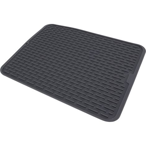 Tapis d'égouttage rectangulaire en silicone, isolant thermique et antidérapant, avec rebord d'égouttage intégré, pour plan de travail de cuisine (petit format). (1/5)