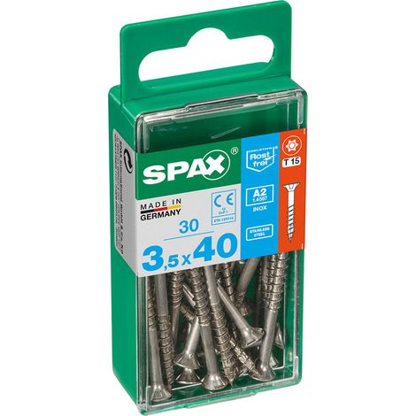 Boîte 30 Unités. Vis A Bois Spax Cab. Plat Inox A2 3.5x40mm Spax (1/2)