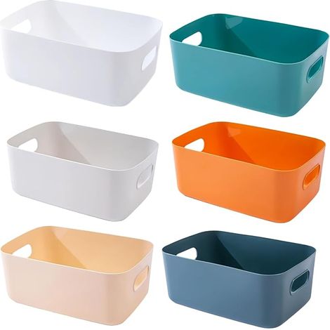 Caja de almacenamiento de plástico, cestas y cajas de almacenamiento con asas, contenedor de almacenamiento para cocina, baño y oficina (20 x 14.7 x 7 cm) (1/3)