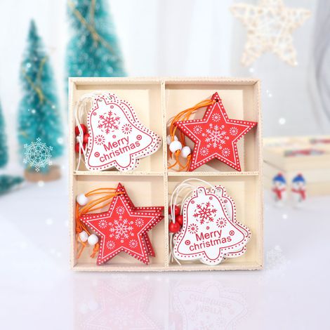 12 pièces décoration de Noël en bois, pendentif d'arbre de Noël en bois, décoration d'arbre de Noël en bois, décoration d'arbre de Noël en bois pentagramme de Noël (1/2)