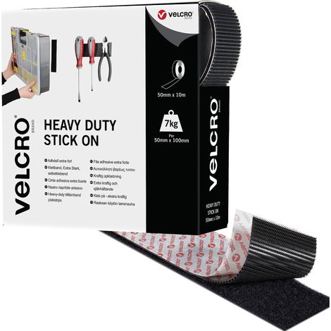 VELCRO Brand  Nastro adesivo extra resistente Heavy Duty  Taglia su misura, doppio lato hook & loop, nastro adesivo industriale extra forte  Nero  10m x 50mm