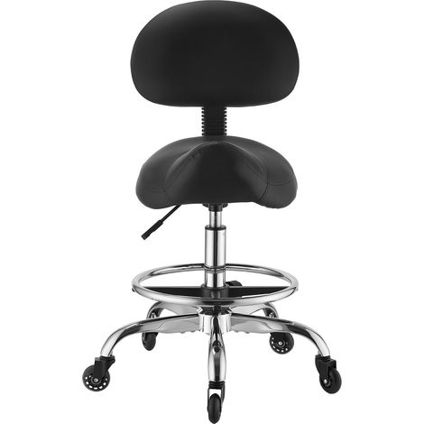Mophorn Taburete ergonómico tipo silla de montar con ruedas, respaldo y reposapiés, capacidad de carga de 226,8 kg, altura ajustable de 55 a 71 cm, cuero PU acolchado, oficina, taller y peluquería (1/5)