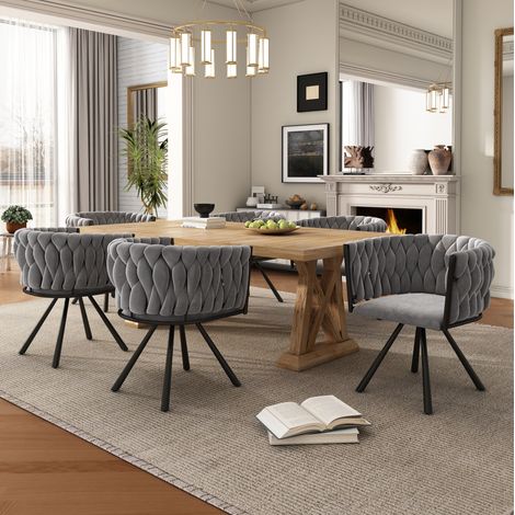 Set di 6 sedie da pranzo girevoli in velluto grigio DESVIAE (1/5)