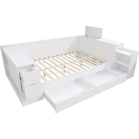 Cama infantil multifunción con almacenaje 140 x 200 cm blanca MDF (1/5)