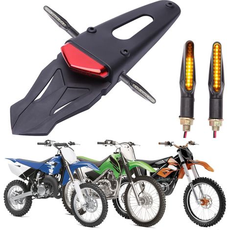 Feu Stop Arrière LED Rouge pour Moto Tout Terrain avec Ambre Clignotant Universel pour Dirt Bike Pit Bike Enduro Motorcross (lentille rouge) (1/5)