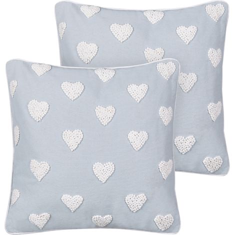Conjunto de 2 cojines de algodón estampado bordado corazones 45 x 45 cm gris Gazania