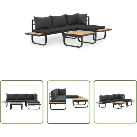 Prolenta Premium – Canapé d'angle 2 places avec coussins en aluminium et WPC – Dimensions 138x60x62cm – Confort optimal pour intérieur et extérieur (1/5)